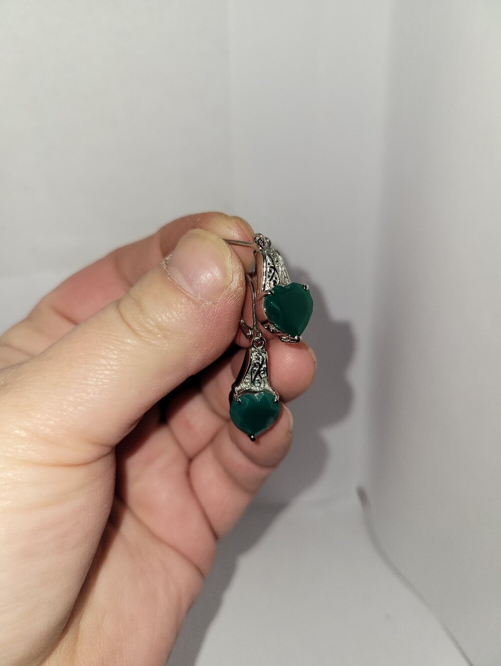 EverTrue Simulated Green Onyx Heart Earrings NWT